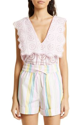 Ganni Broderie Organic Cotton Sleeveless Top in Pink Tulle