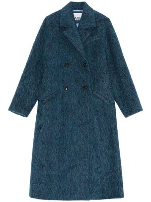 GANNI brushed double-breasted coat - Blue