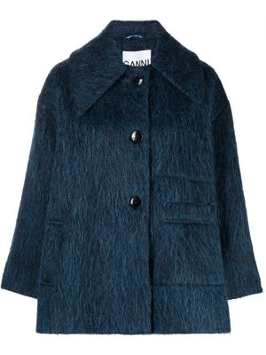 GANNI brushed single-breasted coat - Blue