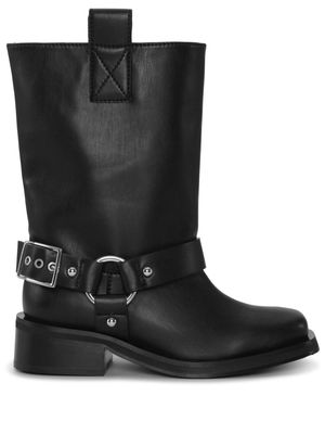 GANNI buckle-strap leather biker boots - Black