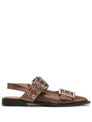 GANNI buckle-strap slingback ballerina shoes - Brown