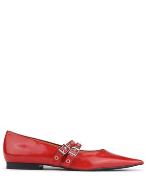 GANNI buckled pointed-toe ballerina shoes - Red
