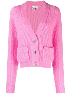 GANNI Butterfly-button cardigan - Pink