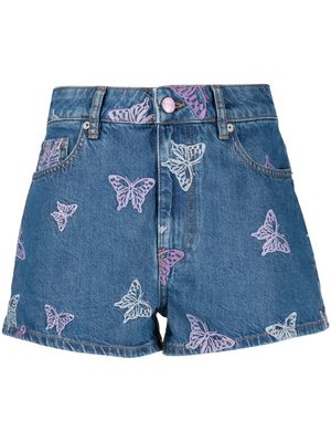 GANNI butterfly denim shorts - Blue