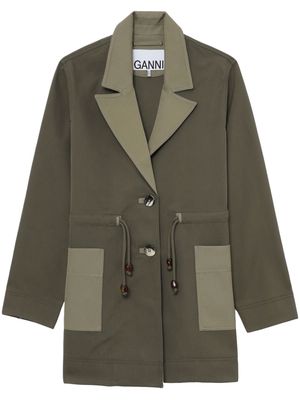 GANNI button-down drawstring twill jacket - Green