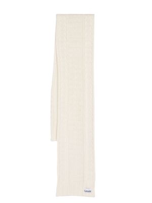 GANNI cable-knit rectangle scarf - White