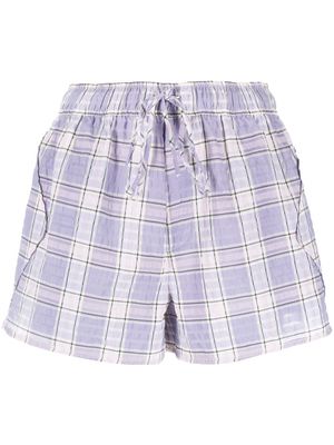 GANNI check-print seersucker shorts - Purple