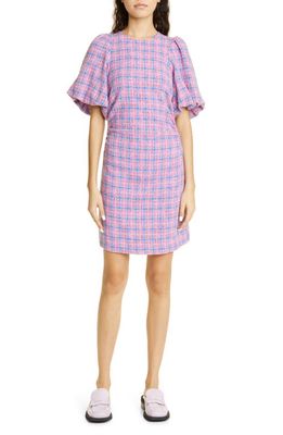 Ganni Check Suiting Stretch Organic Cotton Blend Minidress in Wild Orchid