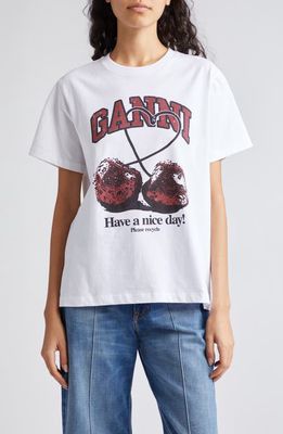 Ganni Cherry Cotton Graphic T-Shirt in Bright White
