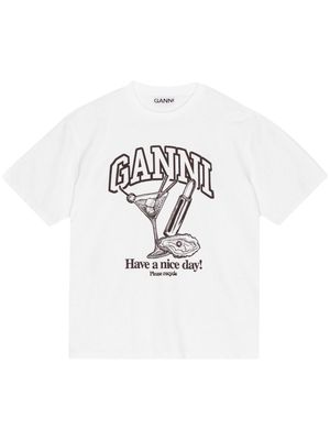 GANNI Cocktail-print T-shirt - White