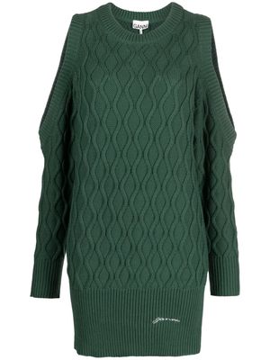GANNI cold-shoulder knitted dress - Green