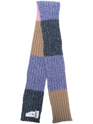 GANNI colour-block ribbed-knit scarf - Blue