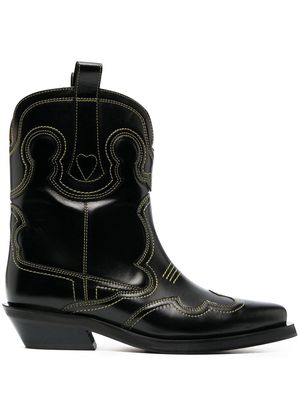 GANNI contrast-stitching cowboy boots - Black