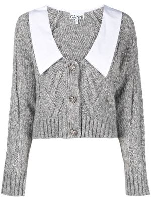 GANNI contrasting-collar cable-knit cardigan - Grey