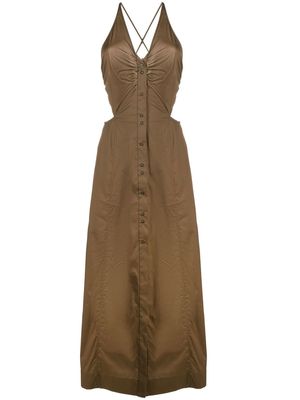 GANNI corset-style halterneck long dress - Brown