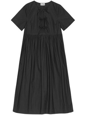 GANNI Cotton Poplin Long Tie String Dress - Black