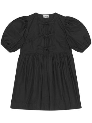 GANNI Cotton Poplin Tie String Mini Dress - Black