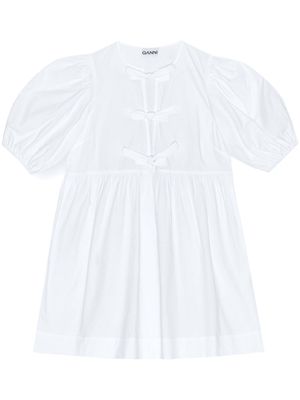 GANNI Cotton Poplin Tie String Mini Dress - White