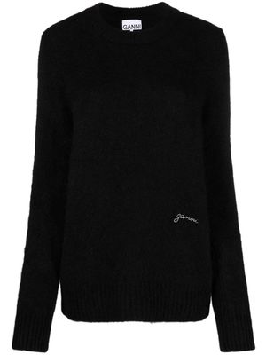 GANNI crew-neck alpaca wool-blend jumper - Black