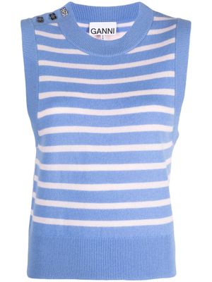 GANNI crew-neck striped knitted vest - Blue