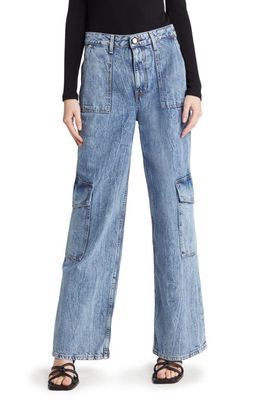 Ganni Crinkle High Waist Wide Leg Organic Cotton Jeans in Mid Blue Stone