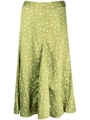 GANNI crinkled pleated polka-dot skirt - Green