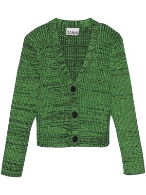 GANNI cropped melange knit cardigan - Green