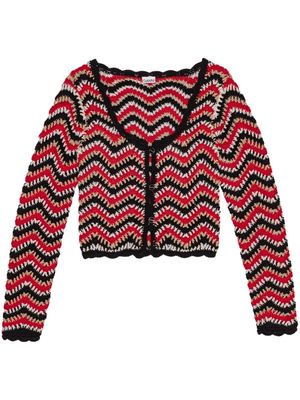 GANNI cropped organic-cotton crochet cardigan - Red