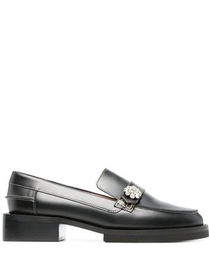 GANNI crystal-button leather loafers - 099 BLACK