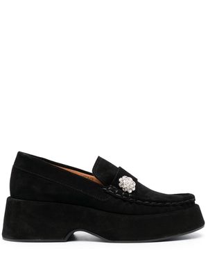 GANNI crystal-button suede loafers - Black