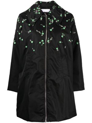 GANNI crystal-embellished floral-embroidered coat - Black