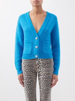 Ganni - Crystal-embellished Wool-blend Cardigan - Womens - Blue