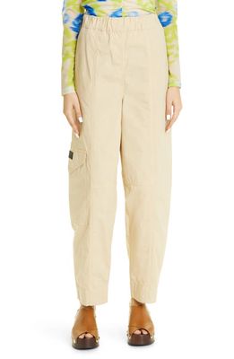 Ganni Curve Washed Stretch Cotton Cargo Pants in Pale Khaki