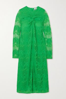 GANNI - Cutout Twisted Lace Midi Dress - Green