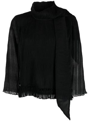 GANNI detachable-scarf plissé-effect blouse - Black