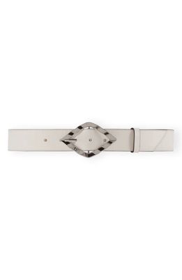 Ganni Diamond Buckle Recycled Leather Belt in Egret