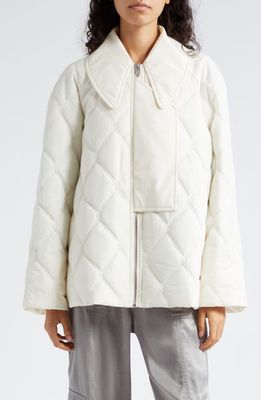 Ganni Diamond Quilted Recycled Polyester Jacket in Egret