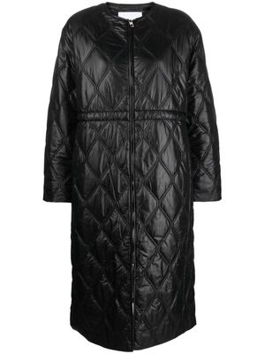GANNI diamond-quilted zip-up raincoat - Black