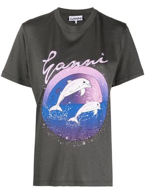 GANNI dolphin-print T-shirt - Grey