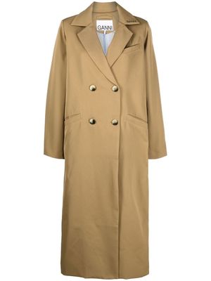 GANNI double-breasted recycled polyester coat - Brown