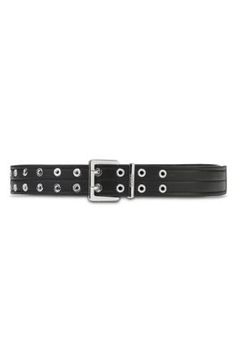 Ganni Double Eyelet Recycled Leather Belt in Black