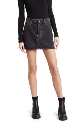 Ganni Double Fly Organic Cotton Miniskirt in Washed Black/Black