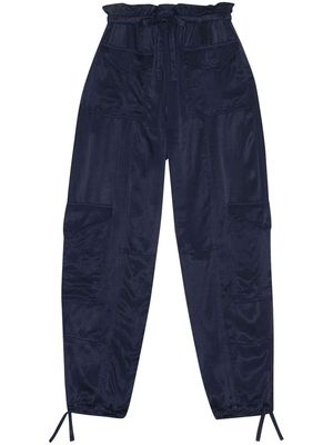 GANNI drawstring satin high-waisted trousers - Blue