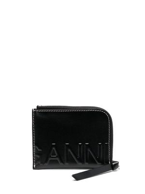 GANNI embossed-logo zip-up purse - Black
