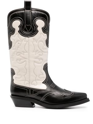 GANNI embroidered leather western boots - Neutrals