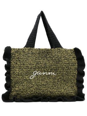 GANNI embroidered-logo knitted tote bag - Black