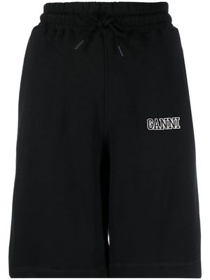 GANNI embroidered logo track shorts - Black