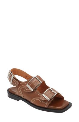 Ganni Embroidered Strappy Sandal in Tigers Eye