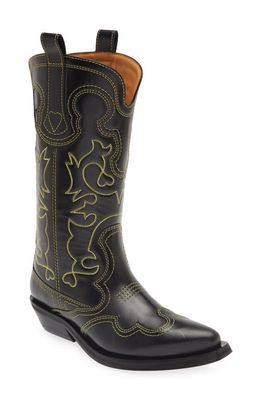 Ganni Embroidered Western Boot in Black