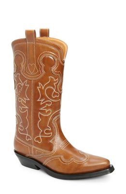 Ganni Embroidered Western Boot in Tigers Eye